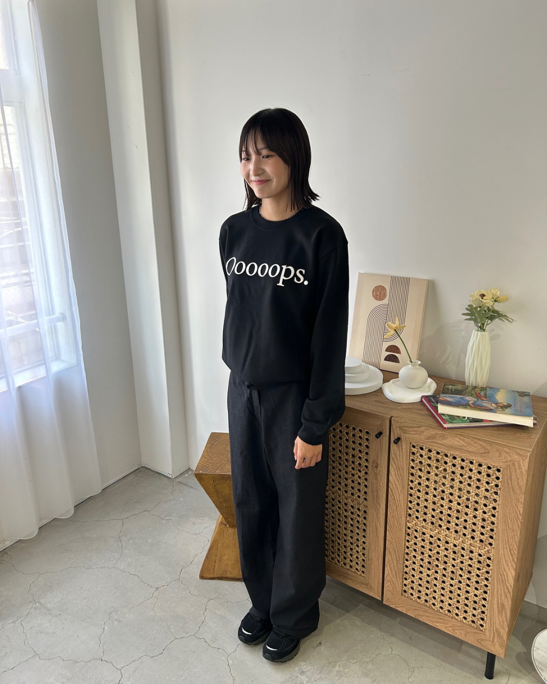 Navy)Ooooops print sweat