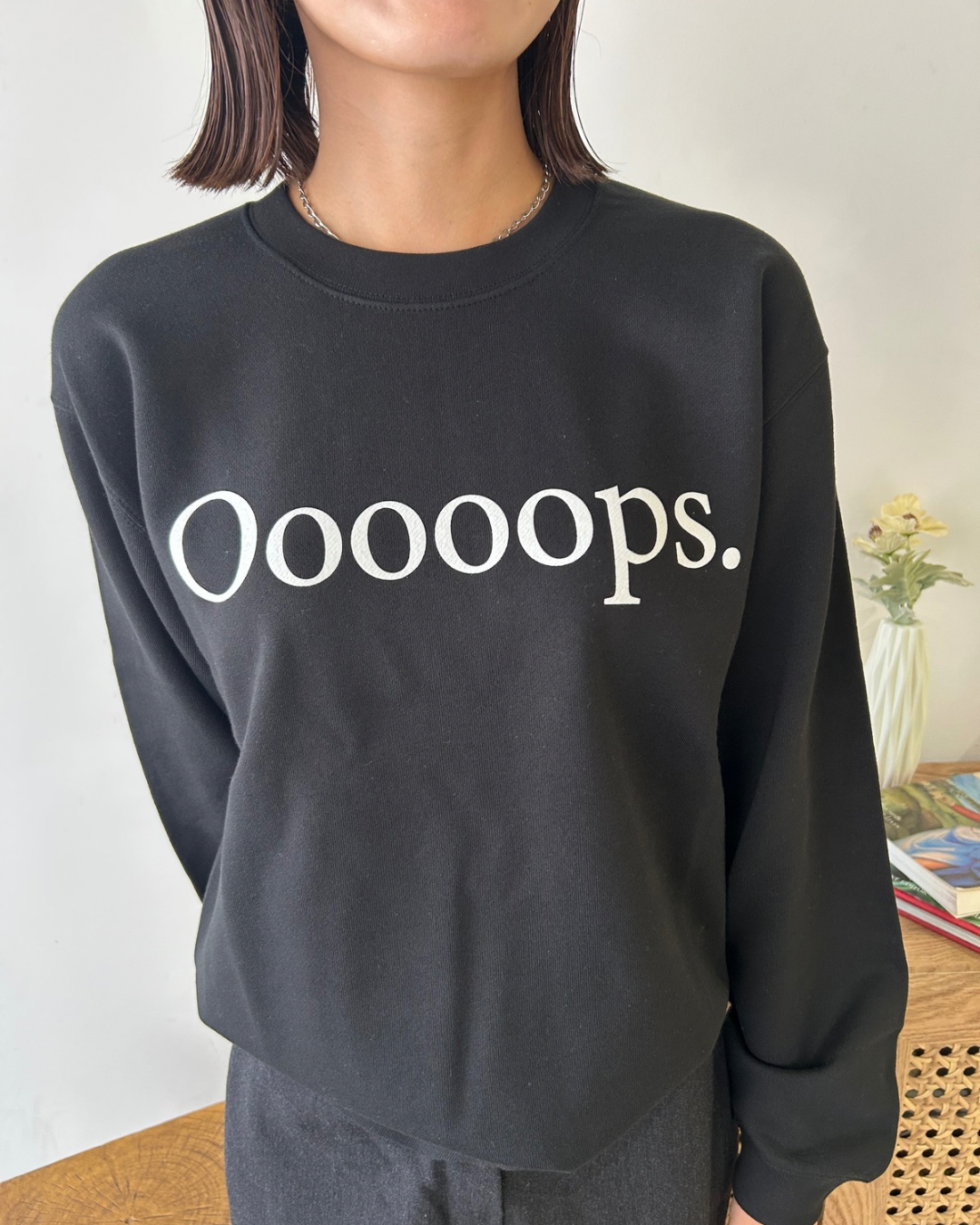 Black)Ooooops print sweat