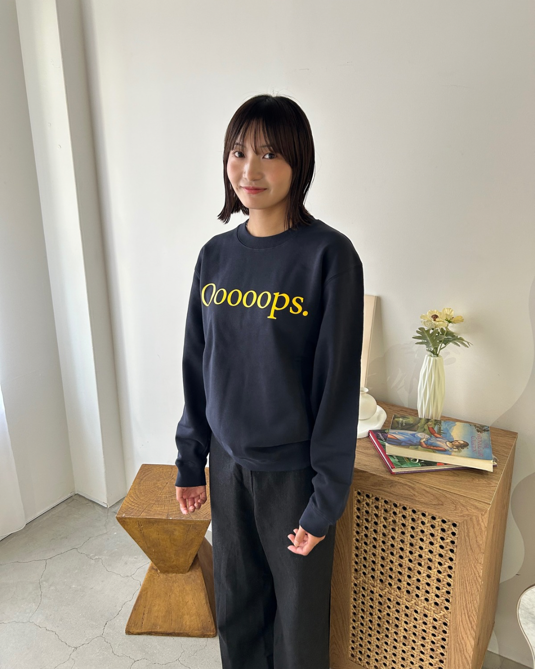 Navy)Ooooops print sweat